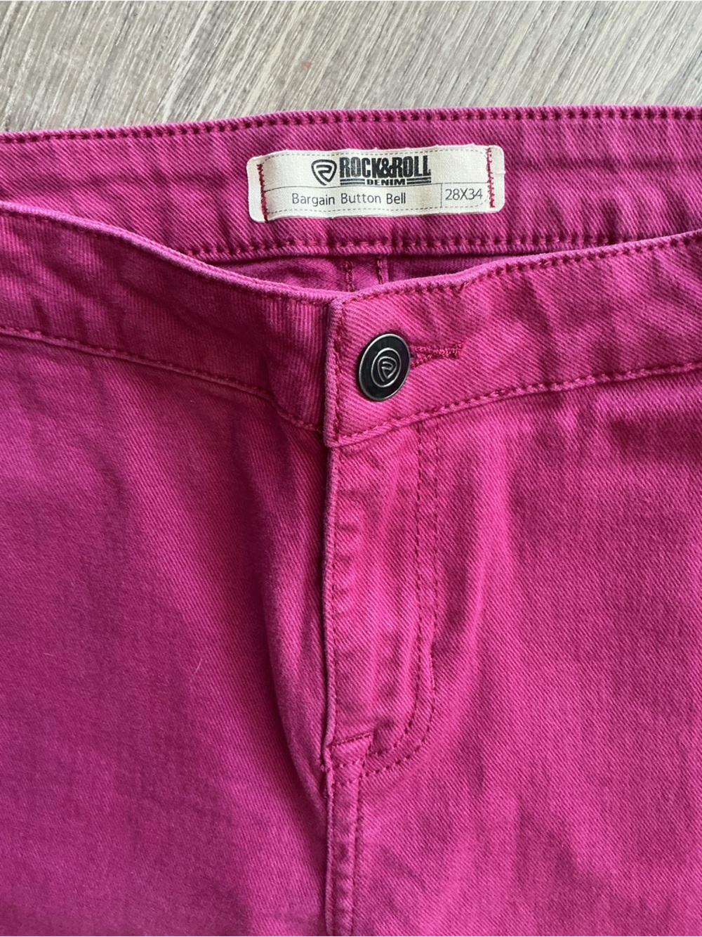 Rock & Roll Bargain Button Bell Mid-rise Raspberry Jeans - Picture 2 of 11